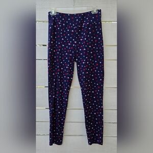 Feeling Festive Valentine's Day Heart Print Leggings Women's Small Navy Stretchy